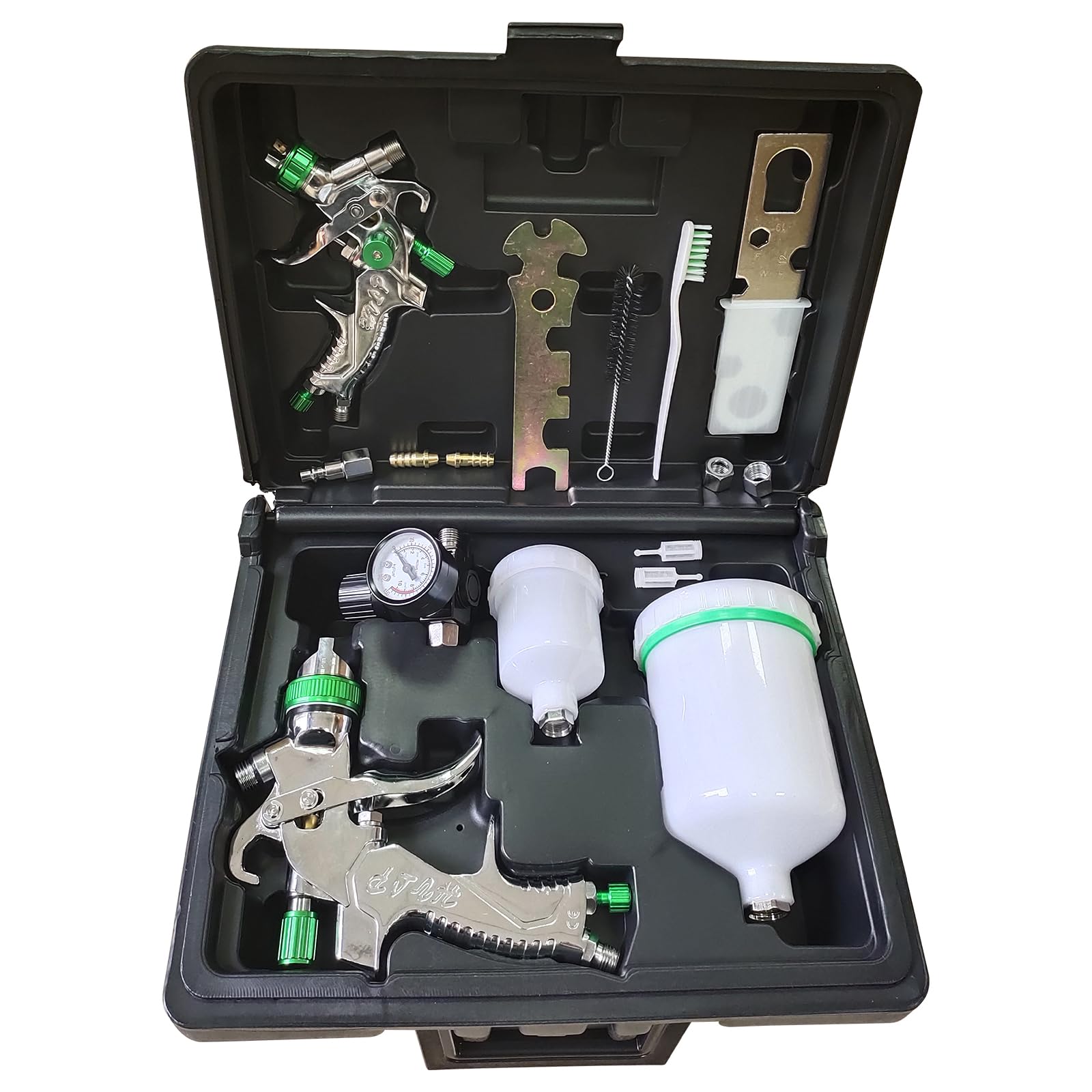 HVLP - Kit di pistola a spruzzo con ugelli da 0,8 mm e 1,0 mm, set professionale con manometro, tazze da 125 ml e 600 ml, set di strumenti per la pittura di auto, mobili, finitura del legno