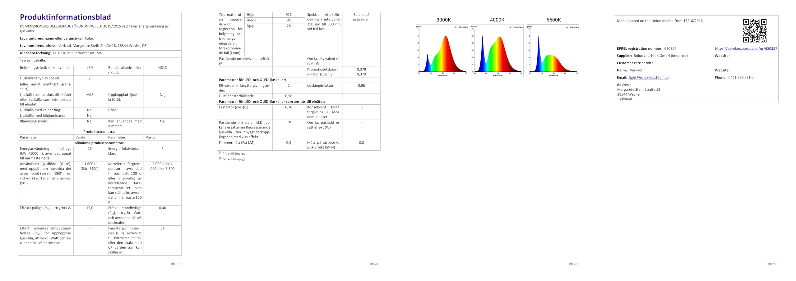 Rolux LED Unterbauleuchte 15W CCT 3000K~6500K Anbauleuchte Aluminium, 15 watts, silber, 91,3 x 8,5 x 3,5 cm