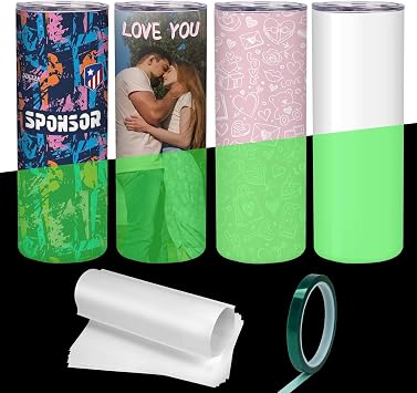 ShineMe Sublimation Tumblers 20 oz, Glow in the Dark Sublimation Cups with Spill Proof Lids and Shrink Wrap, 4 pack Stainless Steel Tumbler for Valentines Day Gift