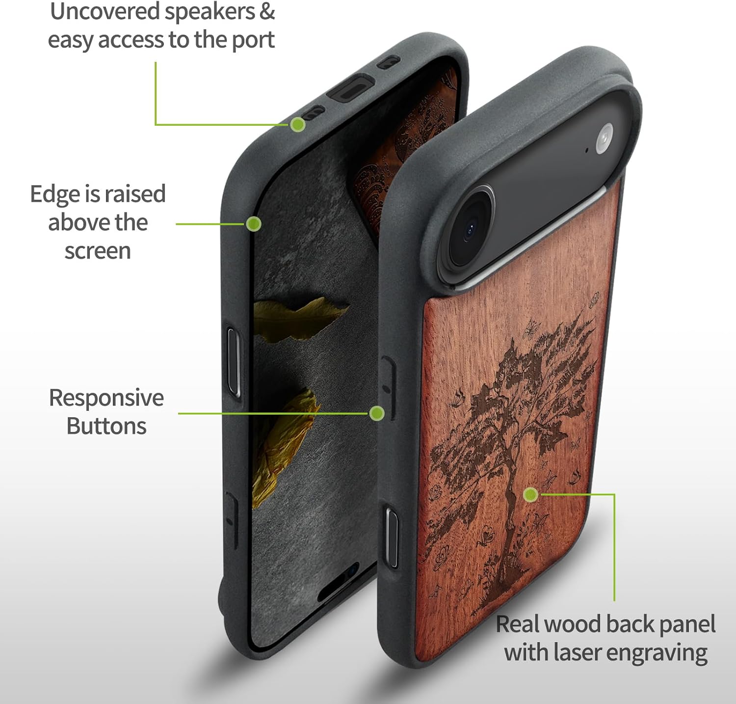 Carveit Magnetic Wooden Case for iPhone Air Case, Wood Artisan Engraved & Soft TPU Shockproof Cover, Compatible with MagSafe 17 Air Wireless Chargers (The Zentangle Sapling) Rosy