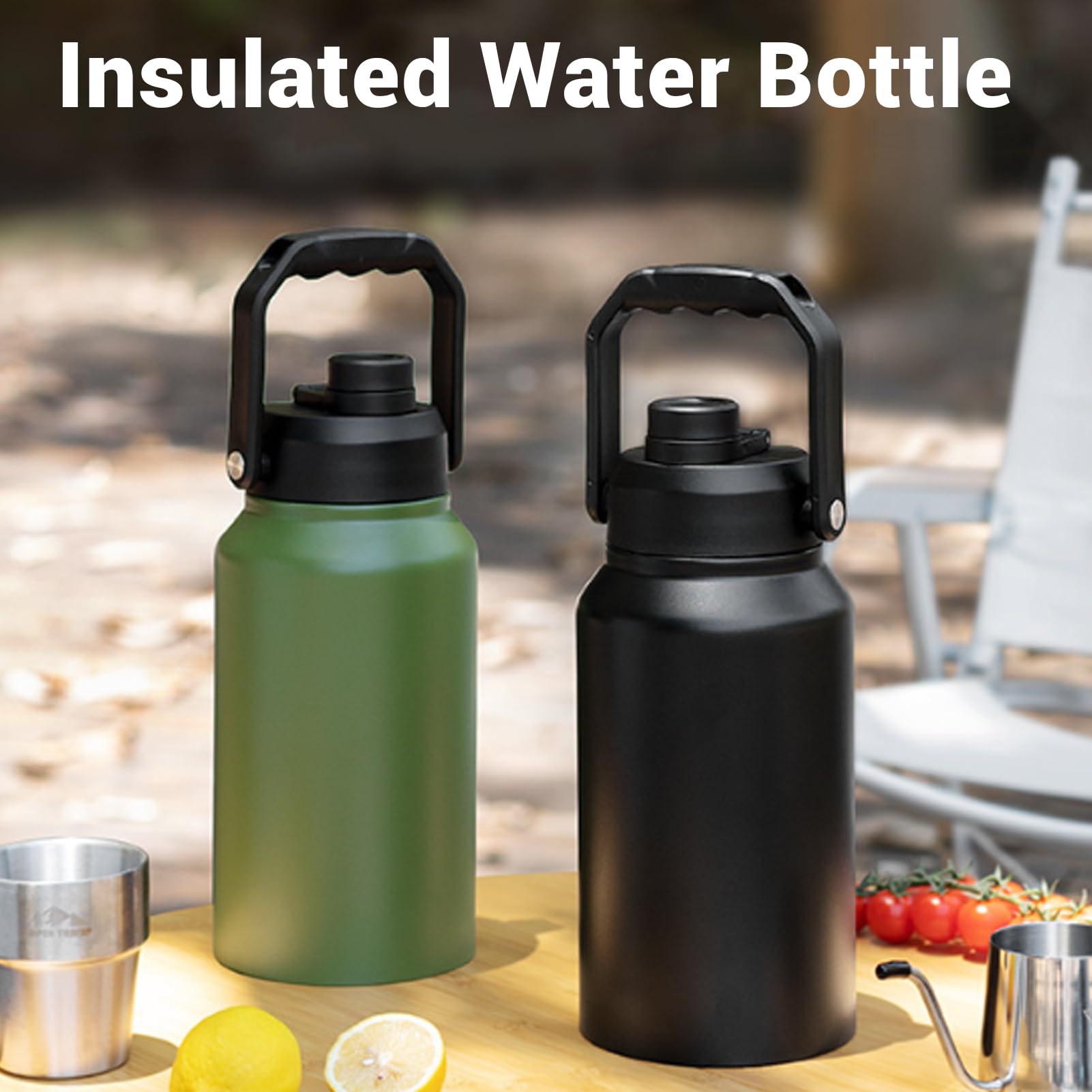 CHICIRIS Botella de Agua con Aislamiento de 3L, Botella Deportiva de Acero Inoxidable para Gimnasio, Boca Ancha, Jarra de Metal Grande para Senderismo y Acampada, Mantiene el Frío 48H (Verde oliva)
