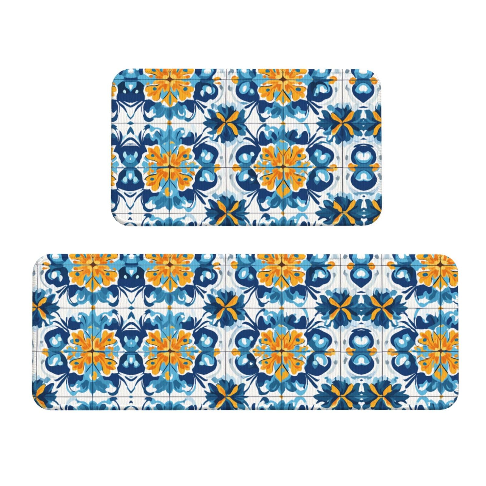 Alfombrillas de cocina con estampado floral de azulejos para proteger el suelo