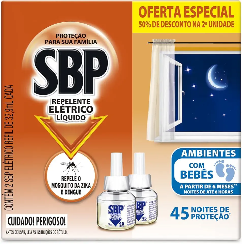 SBP Repelente Elétrico Líquido 45 Noites 50% 2ª Unidade 35Ml