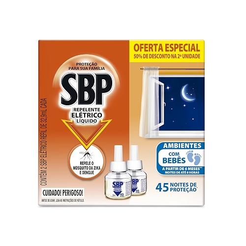 SBP Repelente Elétrico Líquido 45 Noites 50% 2ª Unidade 35Ml SBP Repelente Elétrico Líquido 45 Noites 50% 2ª Unidade 35Ml