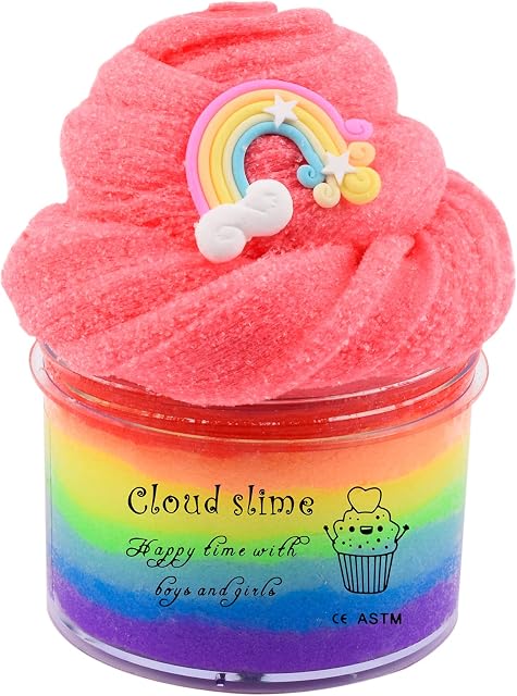 Fluffy Rainbow Cloud Slime, Colorful Scented Slime Kit for Kids Party Favor, Soft and Gentle, With Cute Rainbow Slime Charms, Stress Relief Putty Toy for Girls and Boys
