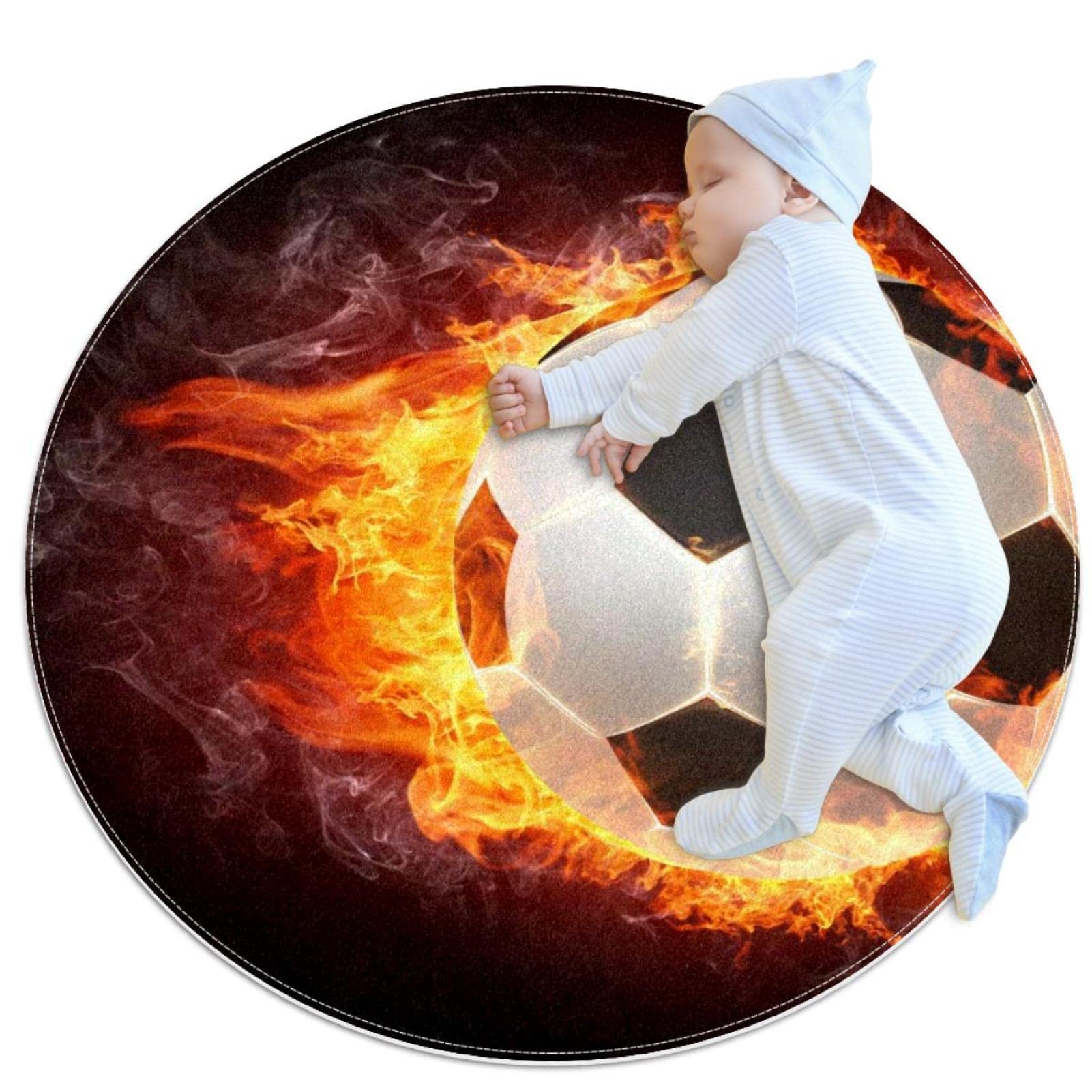 Tapis de jeu football pour enfants avec motifs animaux tapis rond lavable 80x80cm