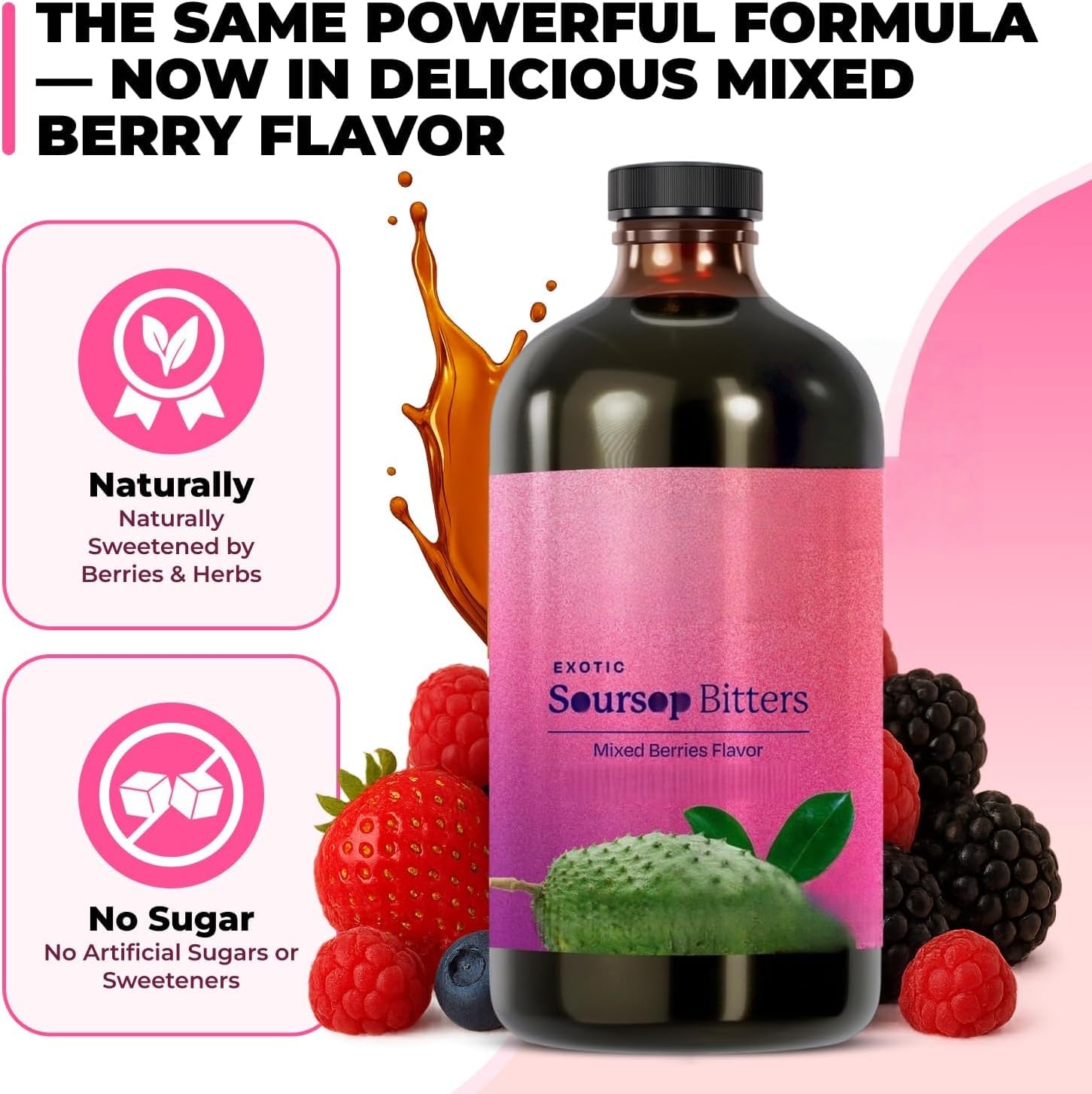 Estímulo inmunológico – Vegano, sin OGM – Sabor a bayas mixtas。 | Sopa agria de hierbas orgánica de guanábana con semilla negra, apoyo intestinal, energía y refuerzo inmunológico – Vegana, si