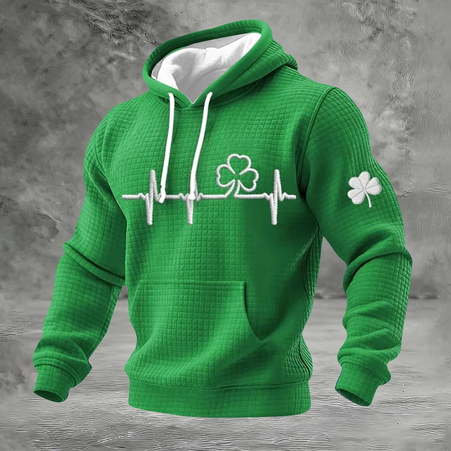 St Patricks Day Hoodie Men Shamrock Print Pullover Long Sleeve Hooded Sweatshirt for Irish Holiday Party - Image 2