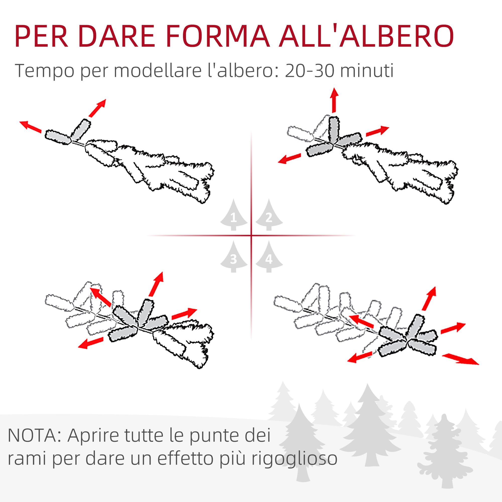 HOMCOM Albero di Natale 180cm con Pigne e 618 Rami Ignifughi Artificiale