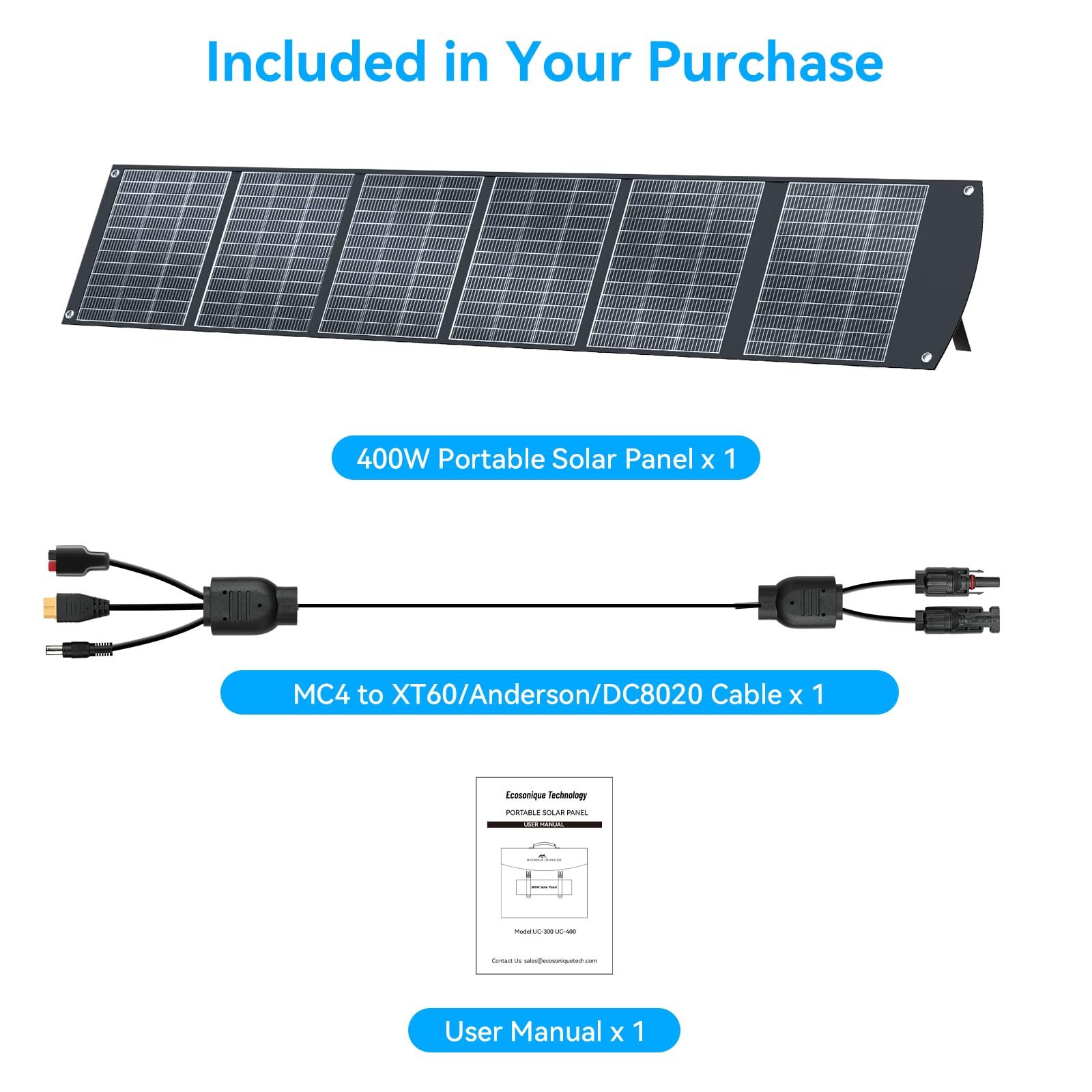 Ecosonique - Pannello solare portatile da 400 W per la maggior parte delle centrali elettriche, valigia solare pieghevole e leggera con cavalletti, 40 V MC4 e uscita multipla per generatori solari