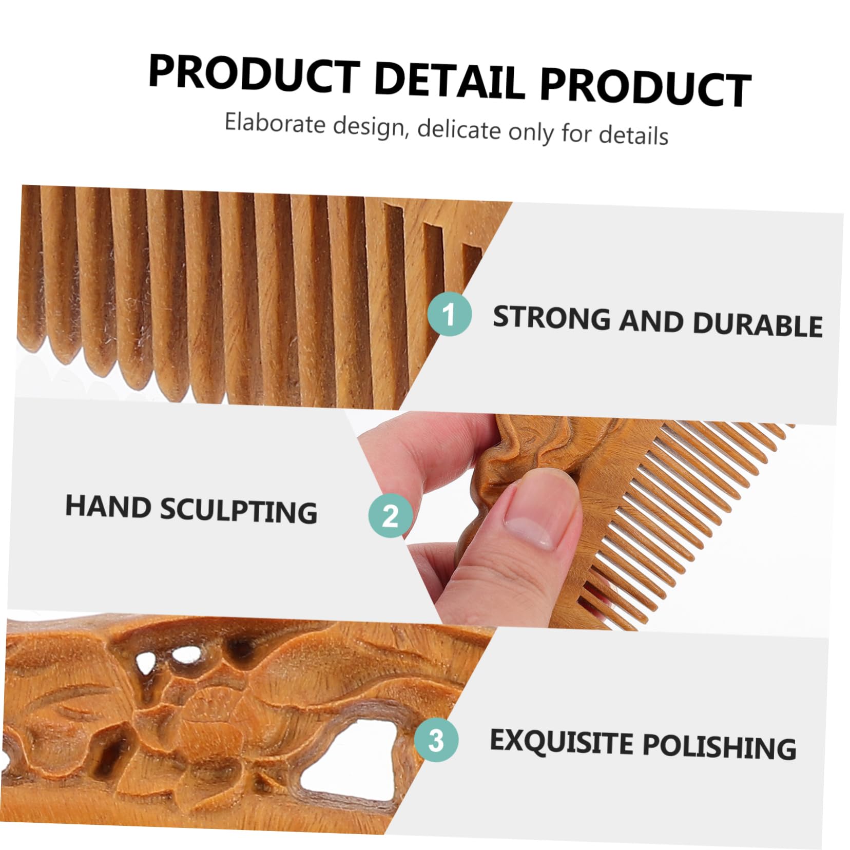 FOMIYES 3pièces Peigne Bois De Santal à Dents Larges Peigne Démêlant Ergonomique Pour Types De Cheveux Pour Cheveux Longs Et Épais