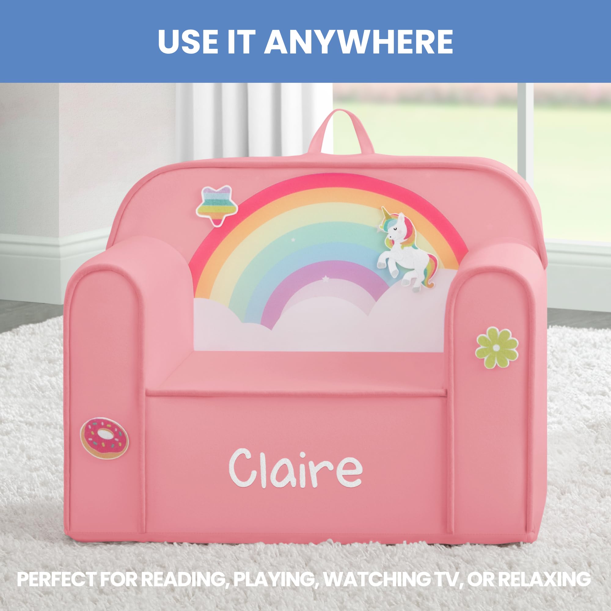 Delta Children Personalized Mix & Match Cozee Kids Chair with Interchangeable Patches, Rainbow