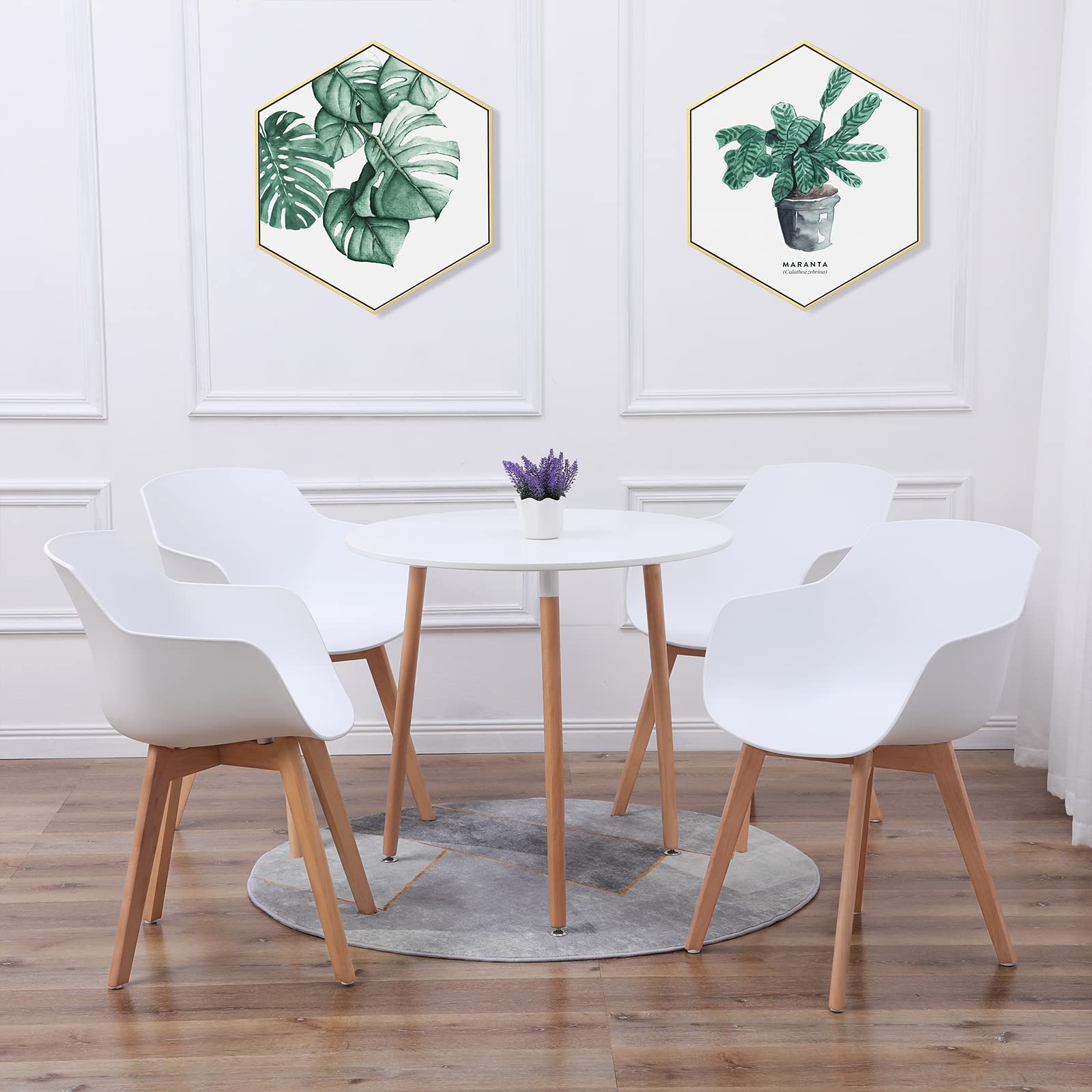 H.J WeDoo Juego de comedor con 1 mesa y 4 sillas de estilo nórdico, para cocina, jardín, cafetería, bar (mesa blanca y sillas)