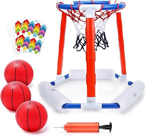 EagleStone Juguetes de aro de baloncesto para piscina, juego de baloncesto flotante al aire libre, juguetes inflables de piscina para niños pequeños