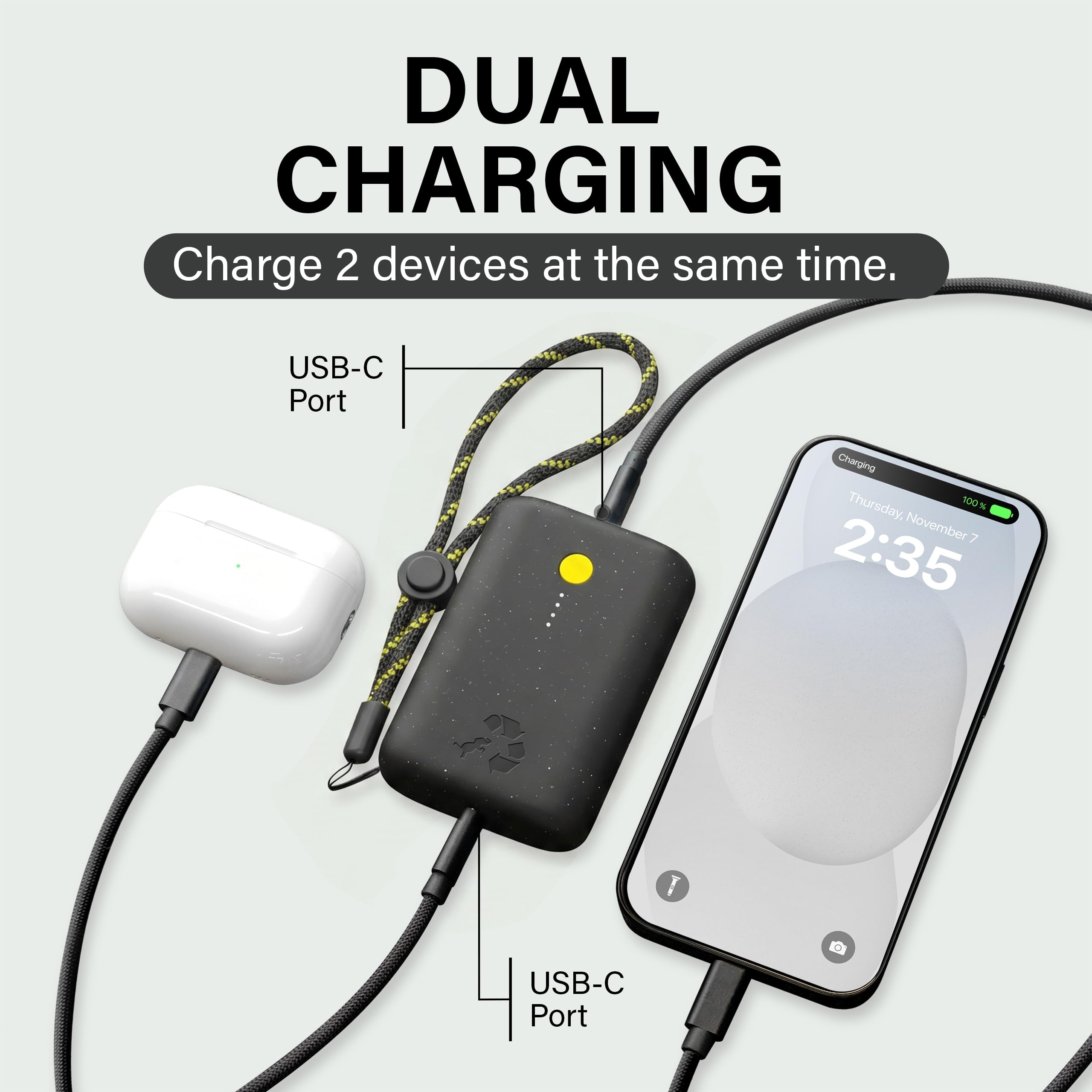 Nimble Champ Tragbares Ladegerät, 10000mAh Power Bank Schnellladung, 20W Dual USB-C Akku Pack mit Kabel, Travel Essential Power Bank für iPhone Laptops Galaxy Tablet Pixel iPad Macbook Kindle Airpod