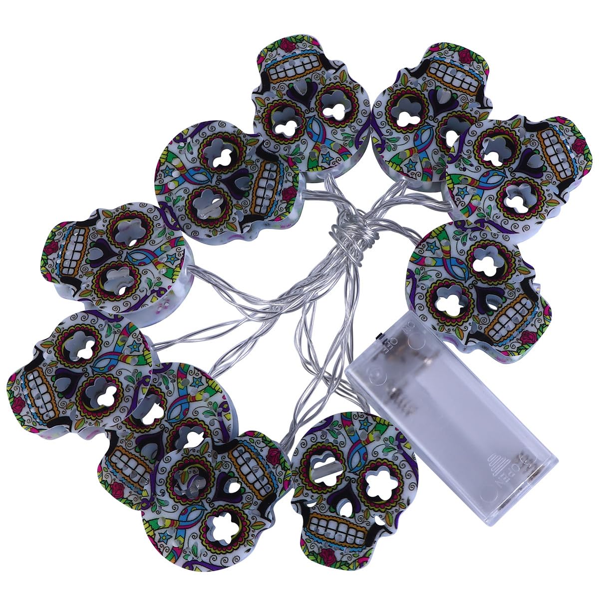 OSALADI 1Pcs Skull String Lights Skeletons Halloween Lights Spooky Light Up Skull Battery Operated Party Favor for Halloween Decorations Indoor Outdoor Garden, 1.5M 10LEDs