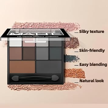 Matte Sm/okey Eyeshadow Palette,10 Highly Pigmented Grey & Black Shades, Waterproof & Long-Lasting with Dual-Ended Brush,Cool Toned Make-Up Palettes for Day & Night Eye Make-Up and Special Occasions