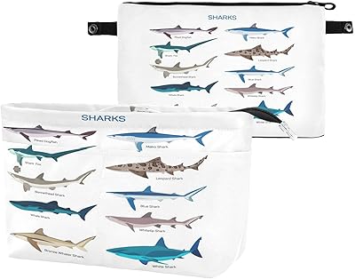 Different Kind of Sharks Species Isolated on White Background Women Cosmetic Storage Handbag Case Portable Coin Purse, Makeup Bag Toiletry Handbag Organizer, Large Ladies Pouch Holder S