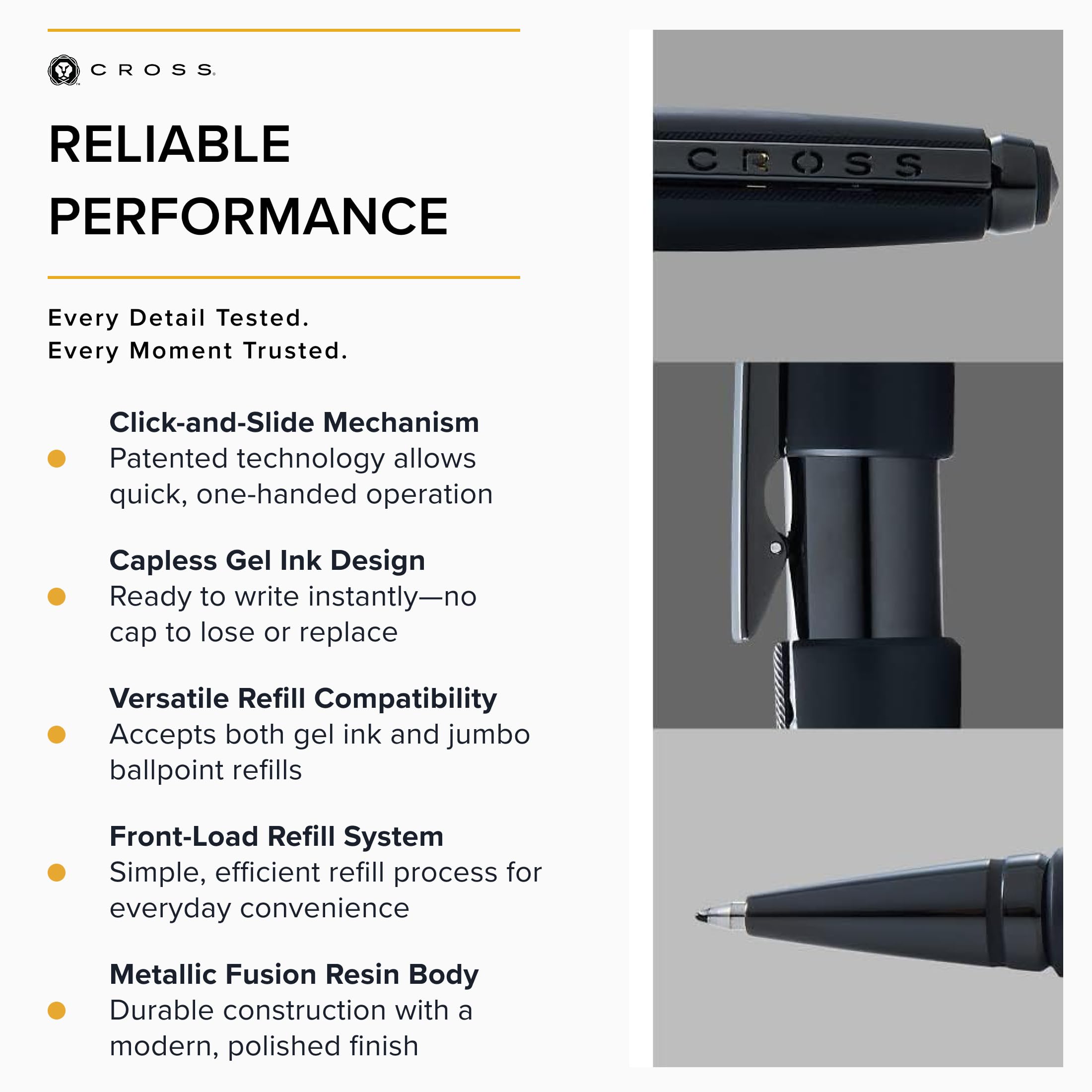 Cross Edge Stylo roller (épaisseur de trait M, couleur de l'encre : noir, rechargeable, avec coffret cadeau haut de gamme) Noir mat