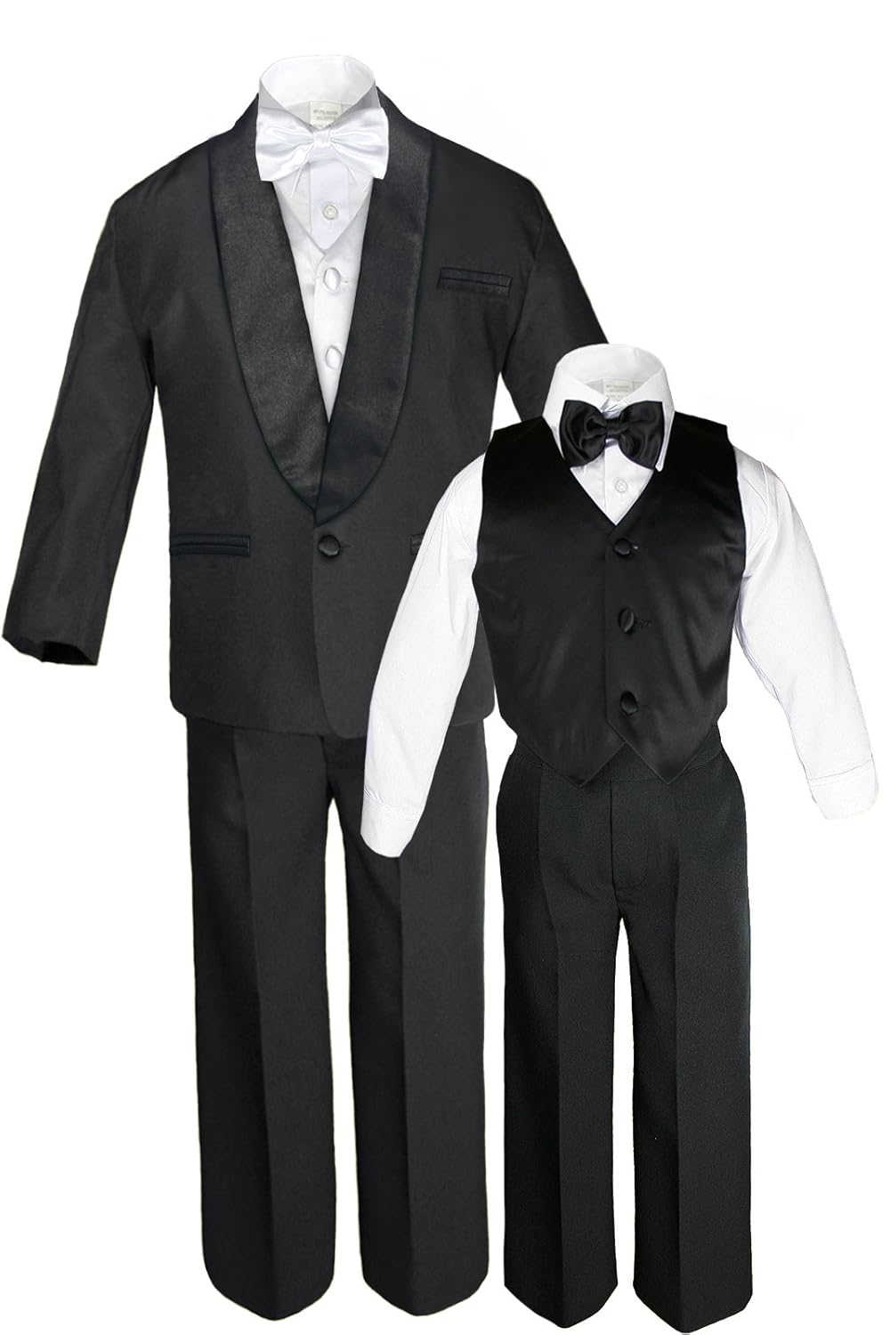 Boys Satin Shawl Lapel Suits Tuxedo with White Bow Tie Vest Set Baby Teen (8)