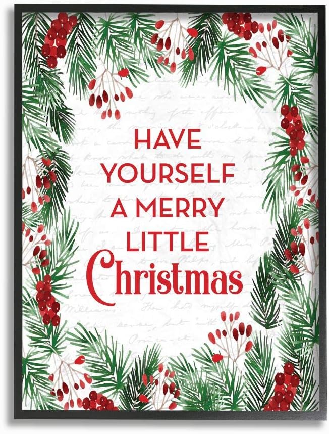 Stupell Industries Merry Little Christmas Pine Wreath Holiday Word Design Canvas Wall Art, 30 x 40, Multi-Color