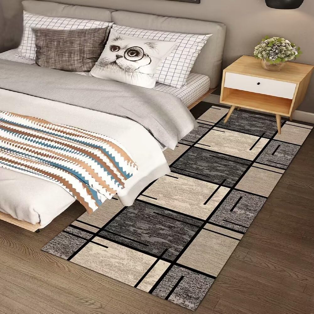 Tapis de chevet domestique gris 50x70cm avec design géométrique