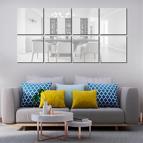 Miniatura 3 de AUNMAS 9 piezas de lámina acrílica para espejo de pared, azulejos acrílicos autoadhesivos, inastillables, transparentes, azulejos de pared, azulejos