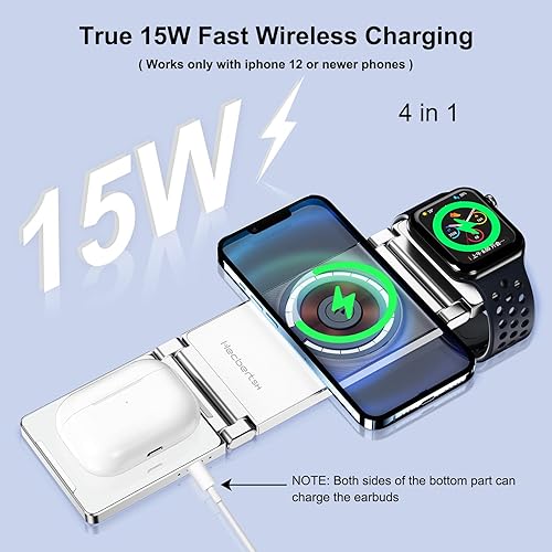 Miniatura 3 de Estación de carga MagSafe, cargador inalámbrico plegable 4 en 1, aleación de aluminio, múltiples estaciones de carga magnética para iPhone 15 14 13