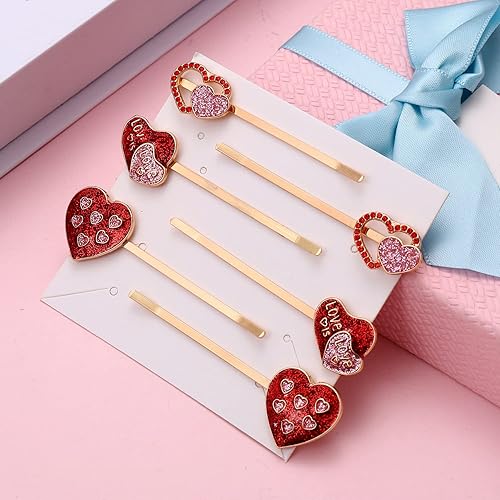 Miniatura 4 de Horquillas de corazón para el día de San Valentín para mujer, con purpurina esmaltada con diamantes de imitación, pinzas para el cabello, pasadores
