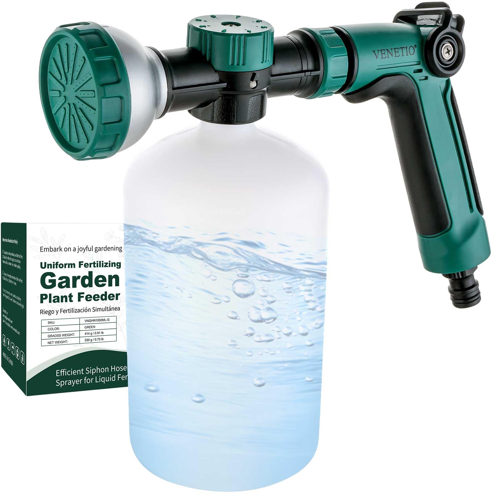 VENETIO Pistola a spruzzo per fertilizzanti liquidi/prodotti chimici | Mangiatoia di precisione per prato e giardino per fertilizzazione uniforme e irrigazione delle piante | Spruzzatore con ugello