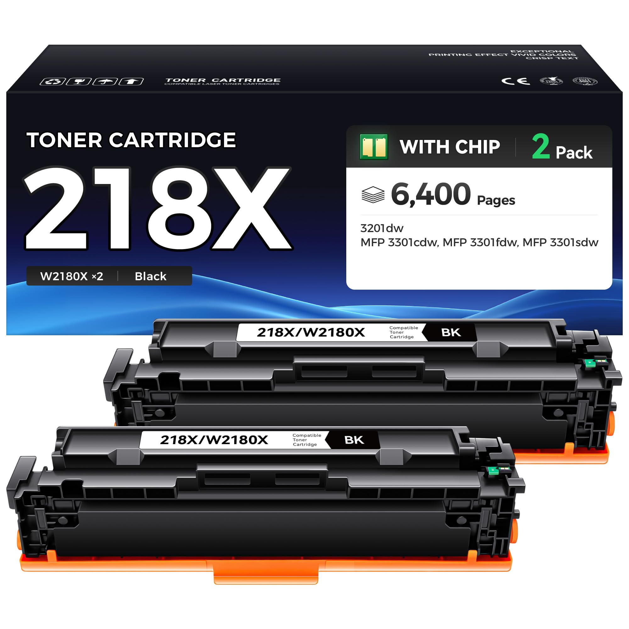 218X Black Toner Cartridges with Chip Compatible with HP 3201 3301 Series