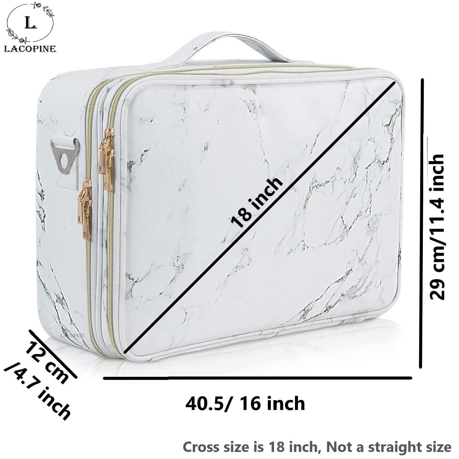 LACOPINE 28cms Large Nylon Makeup Organizer Bag Travel Train Case Portable Cosmetic Bag with Adjustable Dividers for Makeup Brushes (18 Inch (2 Layer)_Travel Makeup Case_White) - Image 2 thumbnail