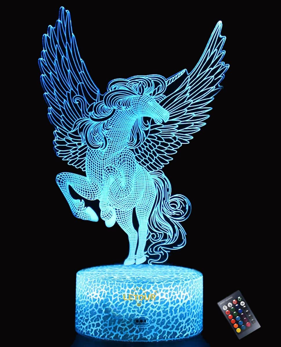 LETOUR Nachtlicht für Kinder 3D Nachtlicht Porpoise Illusion Lampe mit Fernbedienung 16 Farbwechsel Weihnachten Halloween Geburtstag Geschenk für Kind Baby Jungen