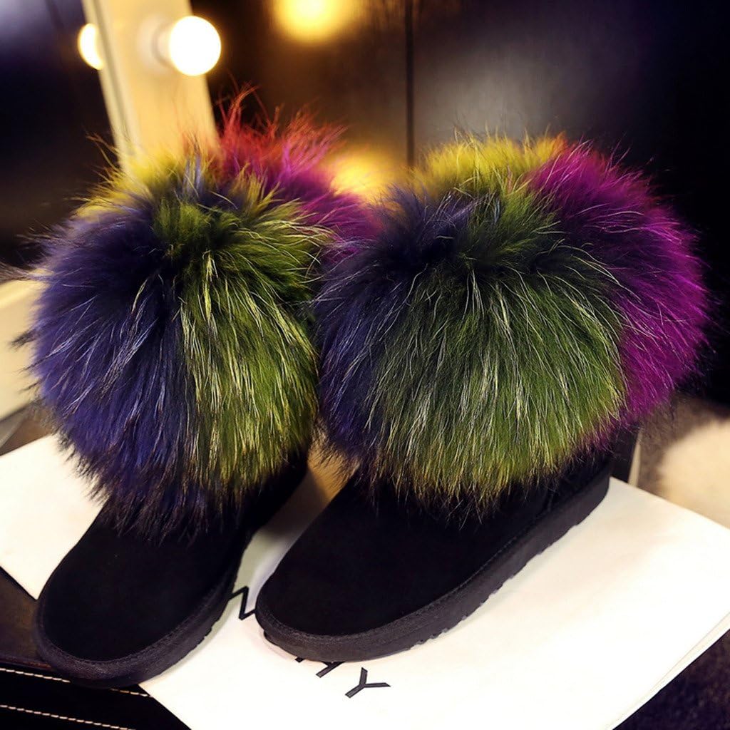 APHNUS Womens Mixed Colors Short Winter Snow Boots