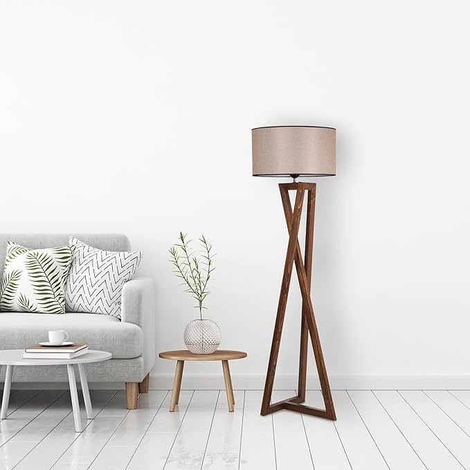 WELL HOME MOBILIARIO & DECORACIÓN Staande lamp met hout, walnoot, Victoria collectie, 45x45x166, E 27 fitting Max 60 W photo 2