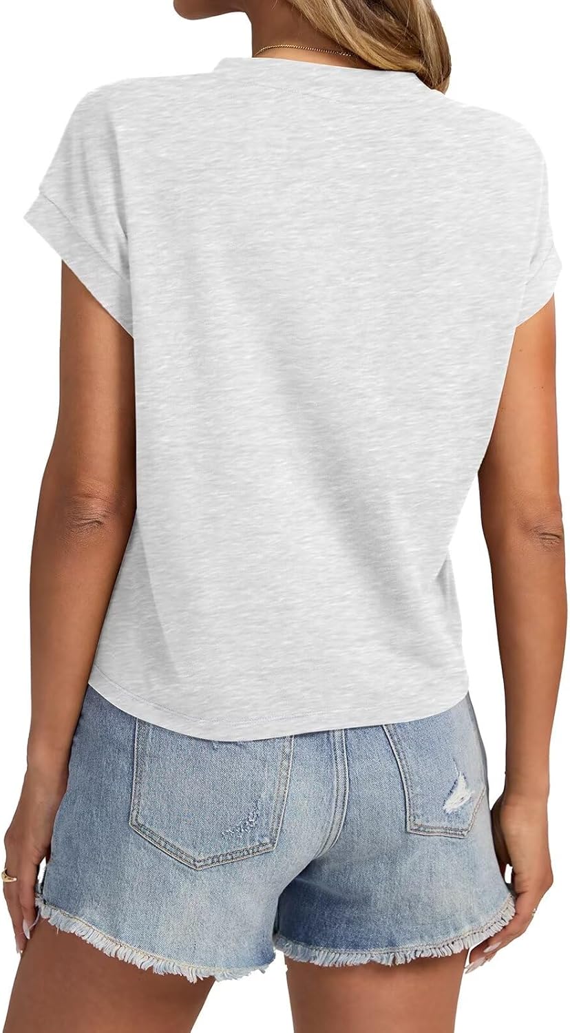 Womens Cap Sleeve Crop Tops Cotton T Shirts Crewneck Loose Fit Short Sleeves Tee Summer Fashion Clothes 2026 - Image 5