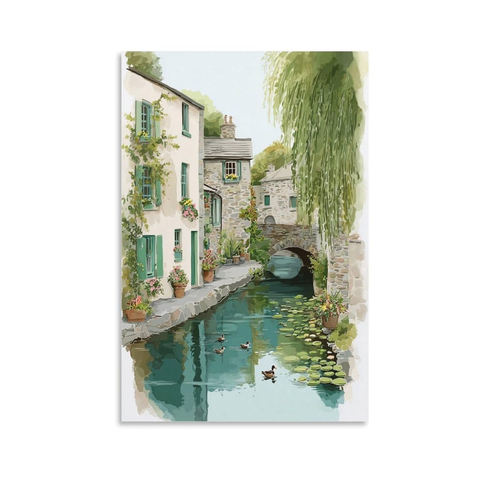 Cartmel Village 24x36inch(60x90cm) Vintage Watercolor Canvas Wall Art