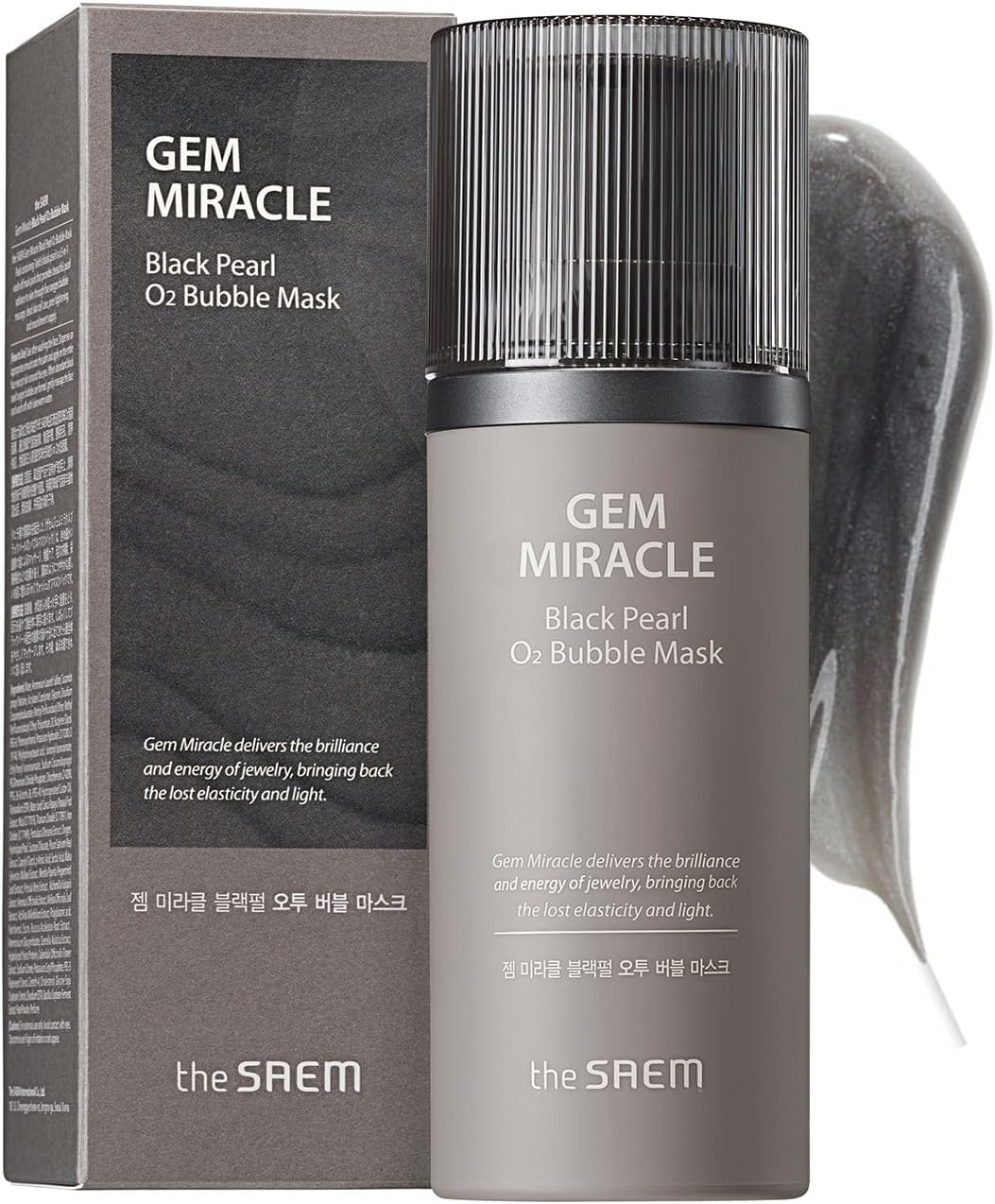 THESAEMGem Miracle Black Pearl O2 Bubble Mask - Korean Wash Off Mask with Oxygen Bubbles - Skin Radiance, Exfoliating, Clarify Oily Skin - Deep Pore Cleanser, 3.7 fl.oz.