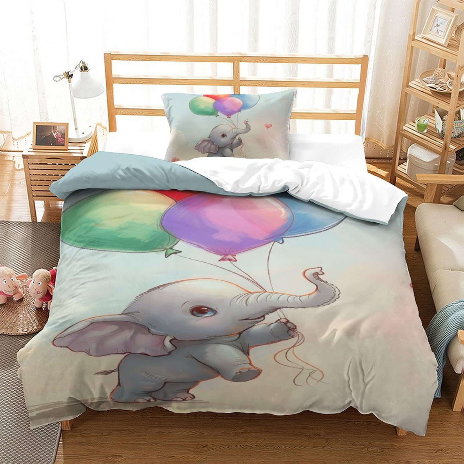 Ensemble de literie imprimé éléphants et fourmis 135x200 microfibre