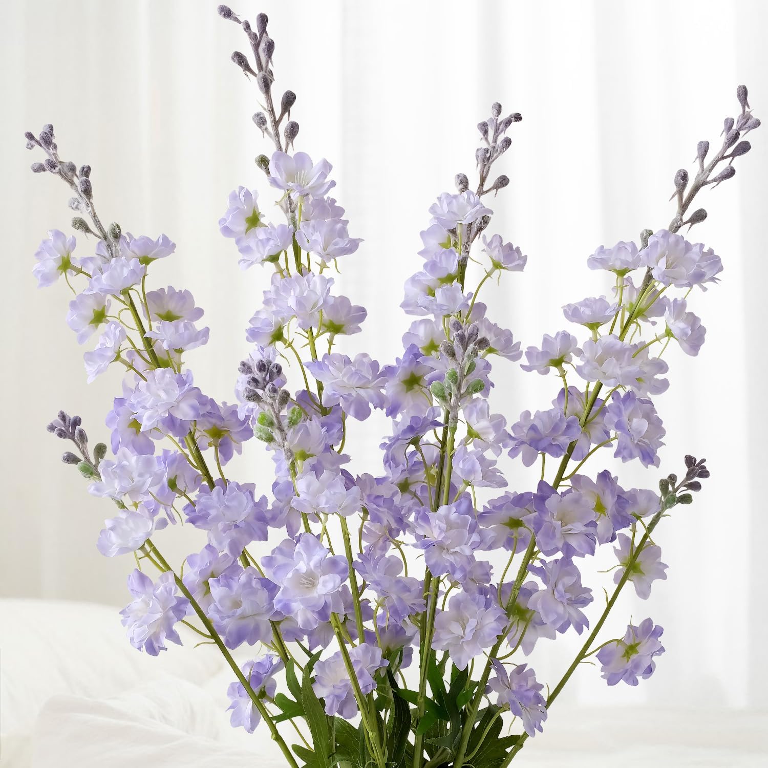 JINWOE Purple Delphinium Artificial Flowers Long Stem,4Pcs