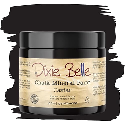 Dixie Belle Paint Company Chalk Finish Furniture Paint - Caviar (16oz) - Matte Black Chic Chalk Mineral DIY Furniture Paint