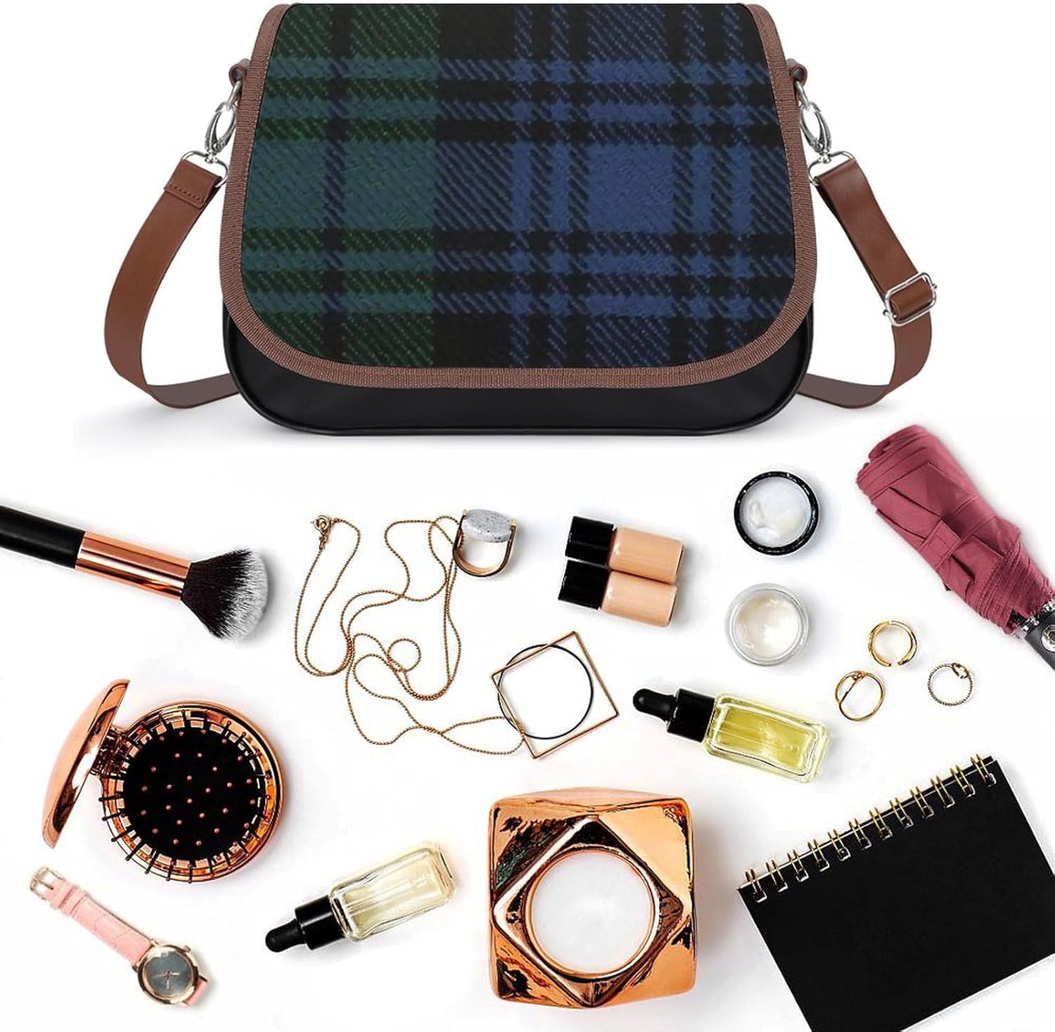 Black Watch Ancient Original Scottish Tartan_55127816Women's Faux Leather Crossbody Bag, Waterproof Wrinkle-Resistant Shoulder Bag with Detachable Strap, Large Capacity Casual Handbag, Fashion Daily P
