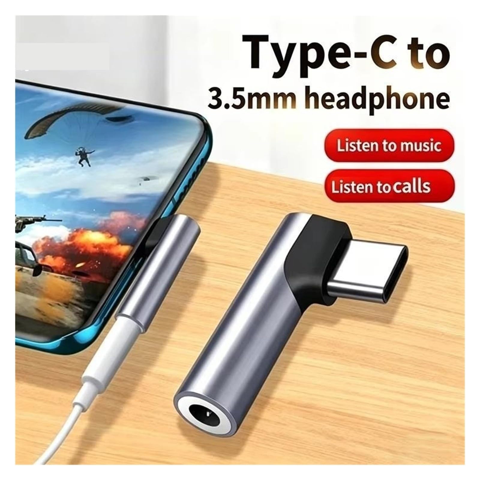 Adaptateur coudé type C vers prise jack 3,5 mm pour téléphone portable Android audio (A2)