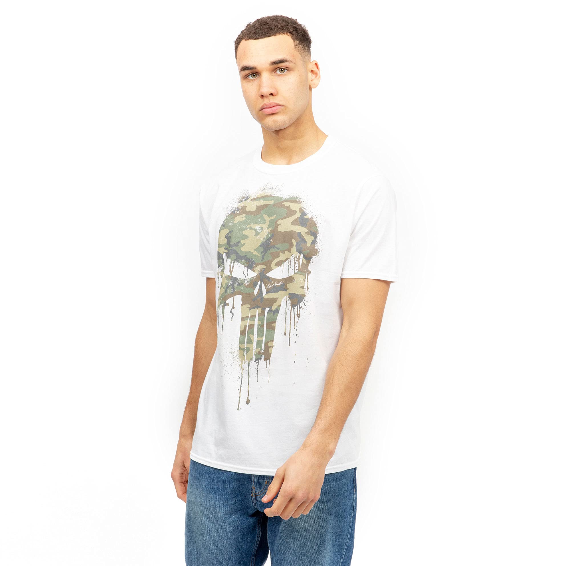 Punisher Marvel Skull Camo Unisex T Shirt, White, Xx-Large