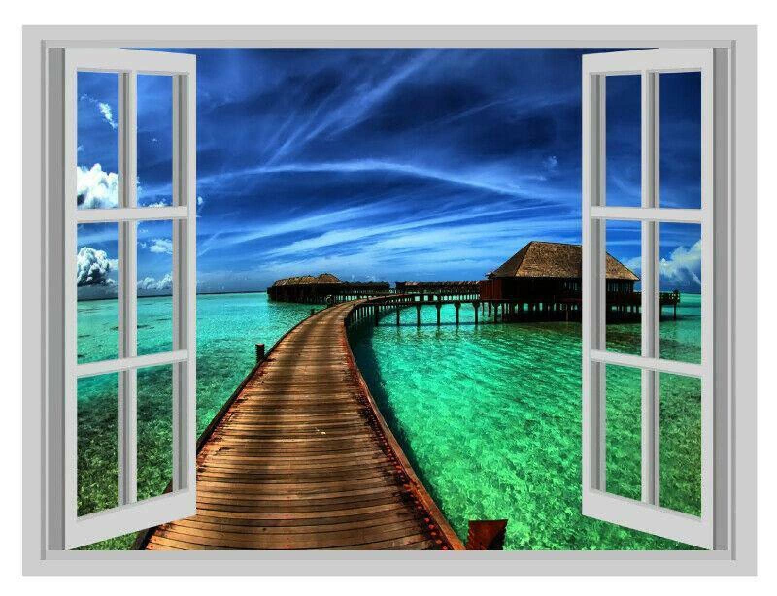 Wandaufkleber Riesiges Fenster, Abnehmbarer Wandaufkleber, Kunst-Vinyl-Aufkleber-Dekor 70x110cm