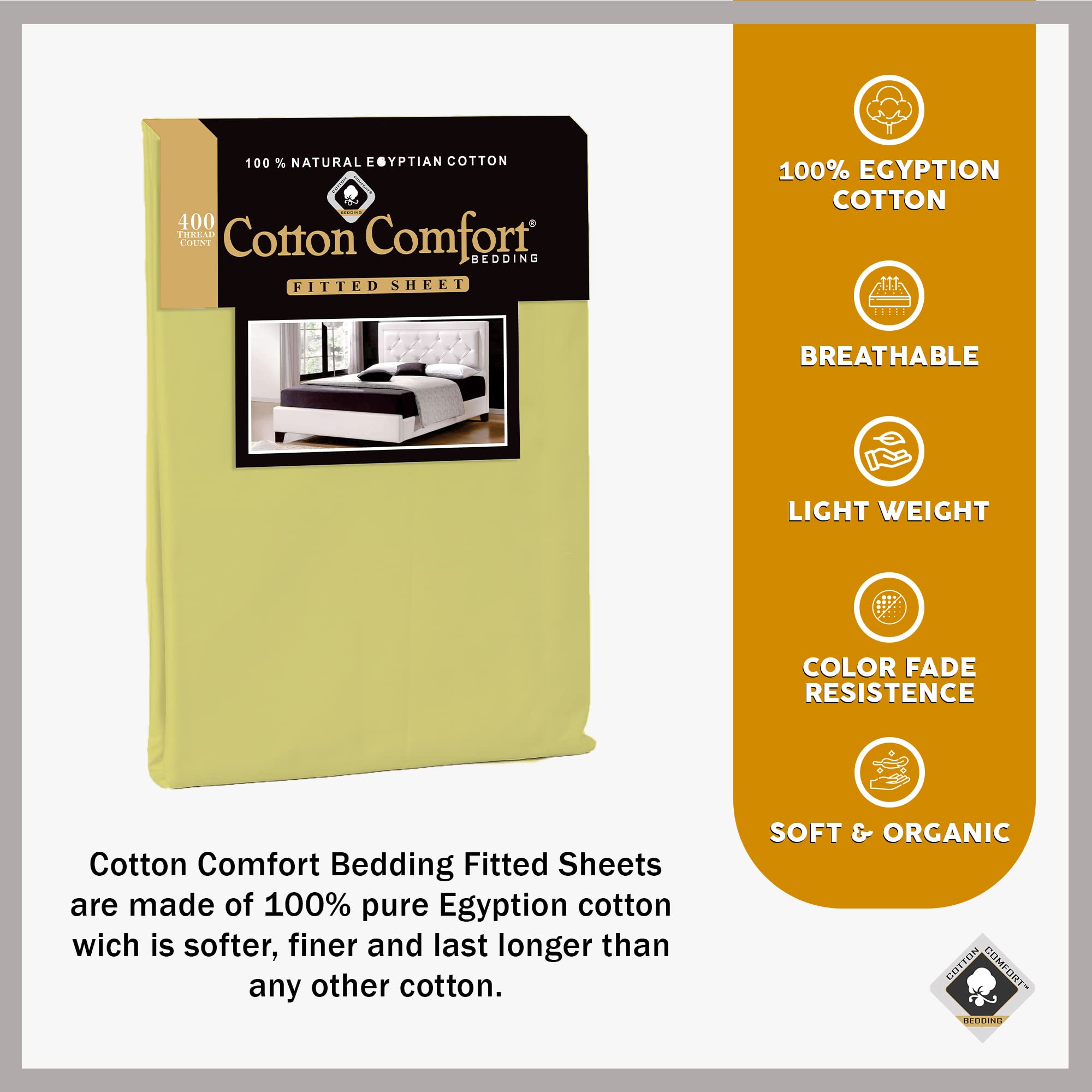 Cotton Comfort Bedding Single Fitted Sheet Deep 35cm for Single Bed 100% Egyptian Cotton 400 Thread Count Fitted Bed Sheets Single Comfortable & Breathable Super Soft Bed Sheets - Image 6