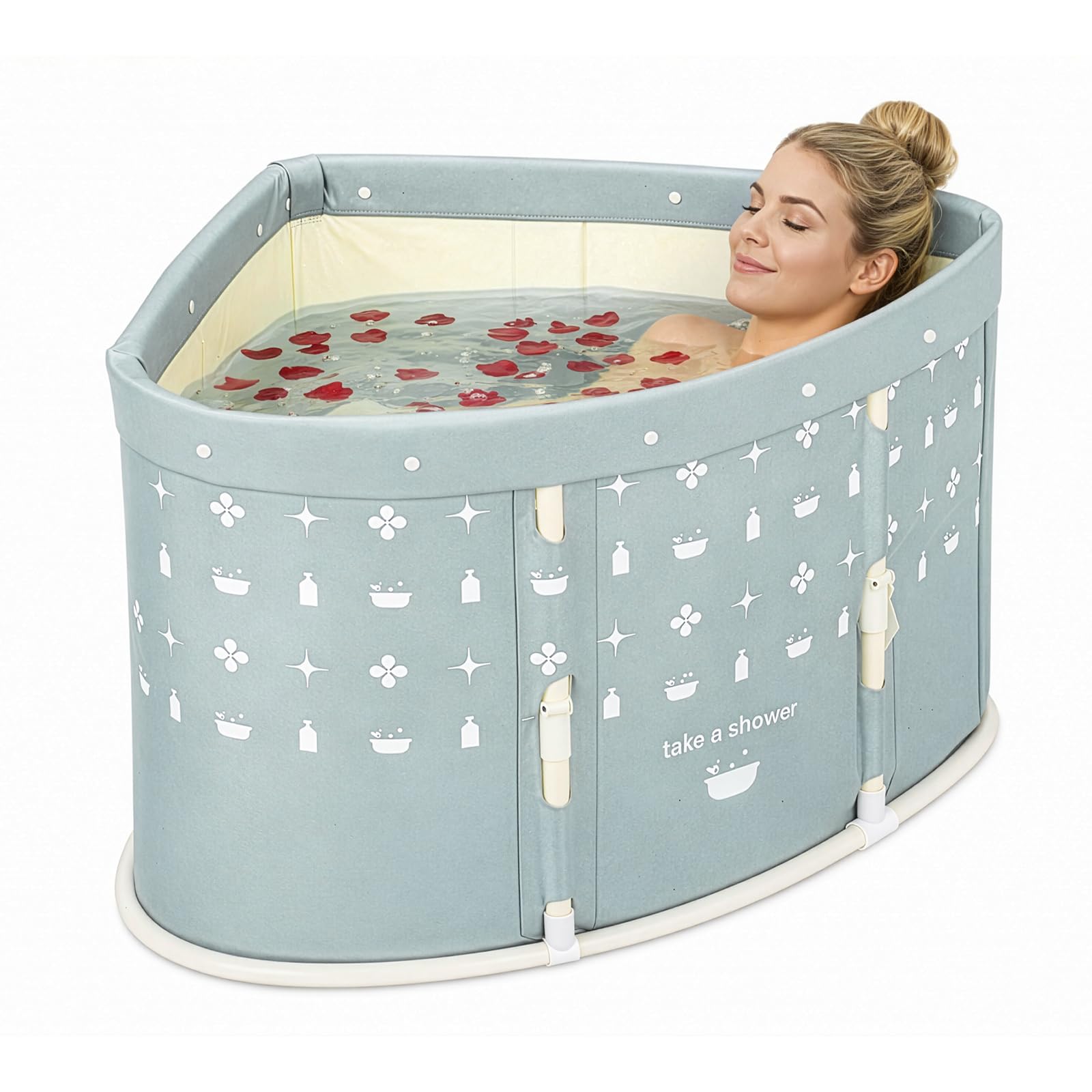 BLUE BAZAAR Home Spa Bathtub for Adults Portable Foldable Freestanding PVC Soaking Tub with Thermal Insulation, Dual Drain System, Non-Inflatable Bath Barrel for Small & Compact (Blue Triangle)