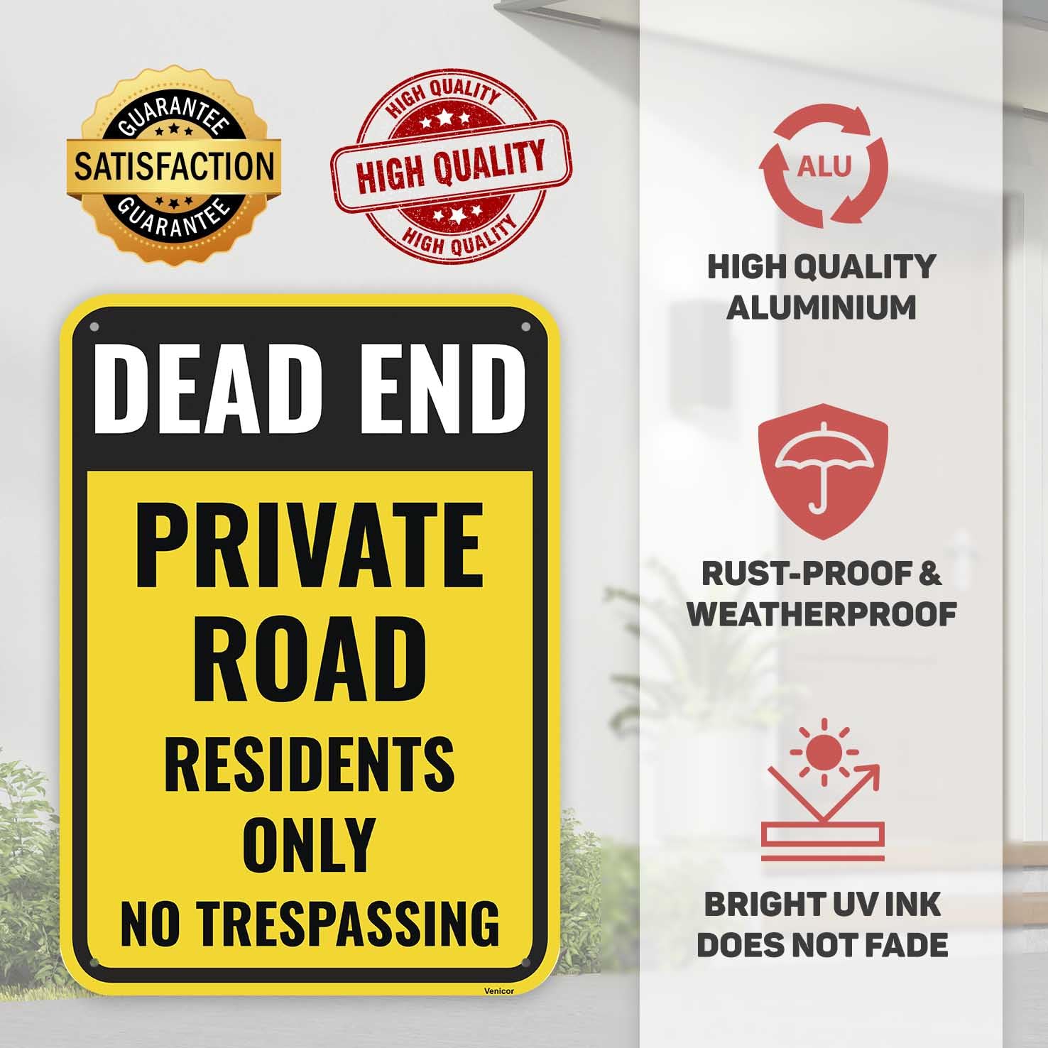 1PC Private Road Residents Only Sign, 14 x 10 Inches - Aluminum - Dead End No Trespassing — Amazon image 3