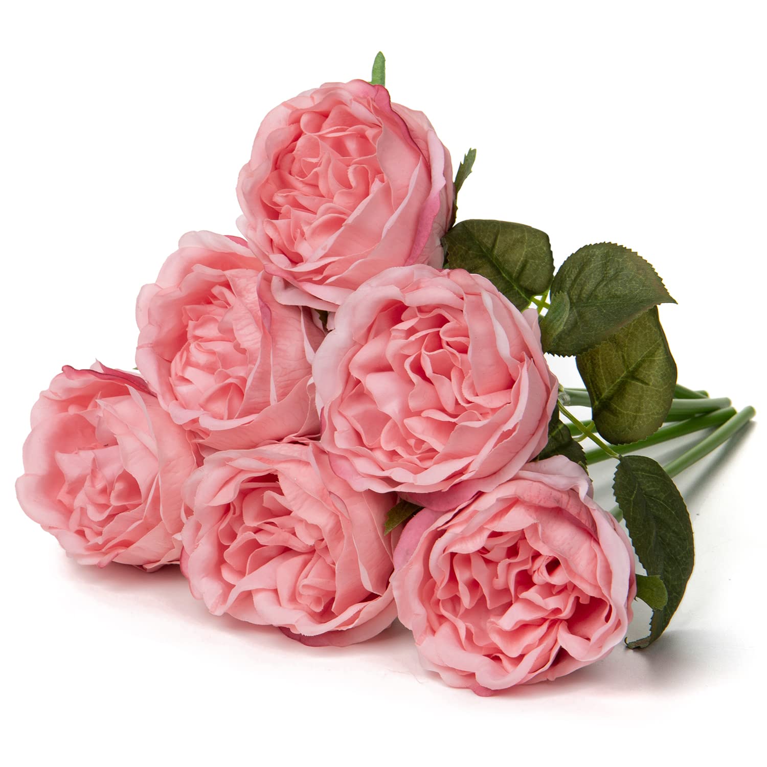 Hollyone Peach Artificial Roses Fake Flower Bouquet, Real Touch Plastic Flowers Realistic Faux Flowers for Bridal, Wedding, Home, Flower Arrangements, Table Centerpieces Decor