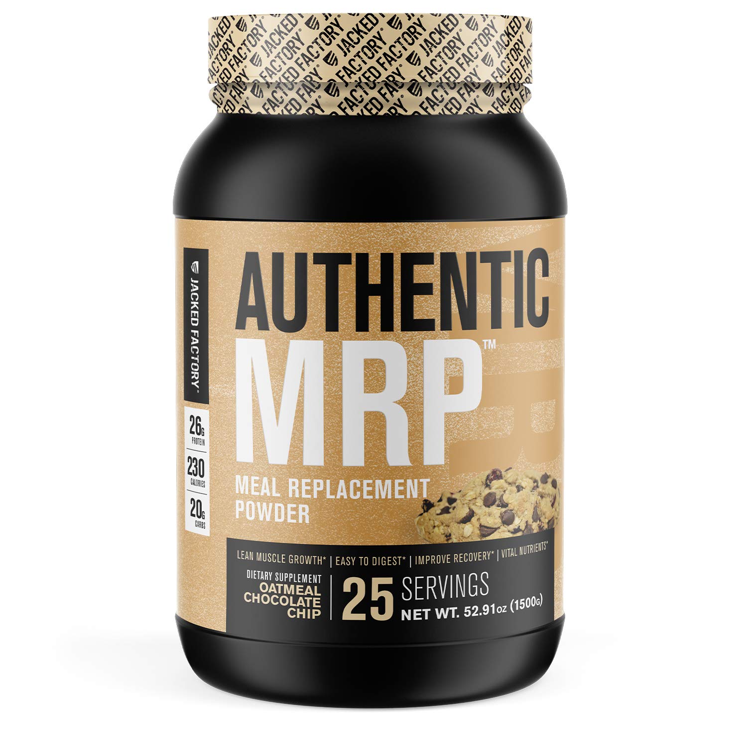 Authentic MRP Meal Replacement Powder - Healthy Shake for Lean Muscle Growth w/ Grass Fed Whey Protein Isolate, Complex Carbohydrates, MCT Healthy Fats - Whole Food Supplement, Oatmeal Choc Chip